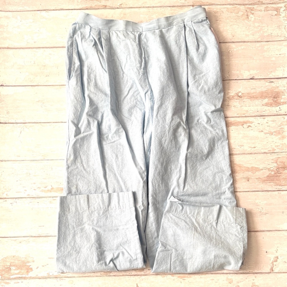 Women’s Size 18 Wide Leg Pastel Light Cotton Blue Linen Pants Slacks Chinos